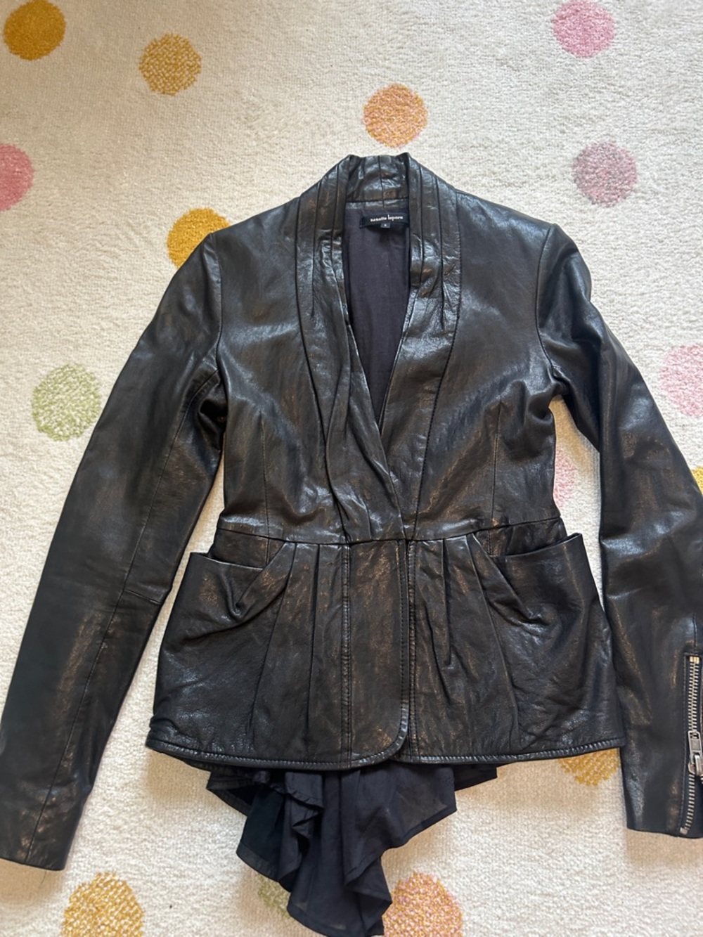 Vintage Nanette Lepore Black Leather Asymmtrical Peplum Jacket
